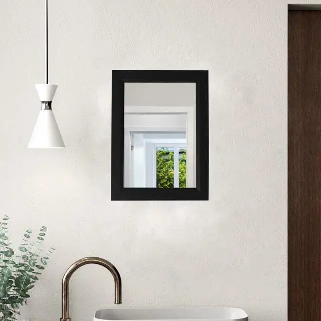 Alt view image 2 of 6 - Small Rustic Black Bathroom Mirror, 11.8x15.8 Inch Wooden Frame Rectangle Wall Mirror, Hanging Horizontally or Vertically, Suitable for Living Room Bathroom Bedroom Entryway
