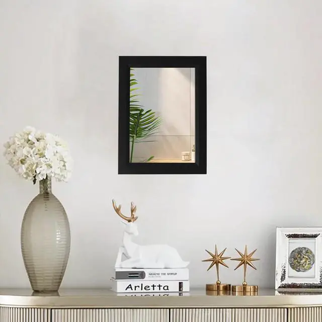Alt view image 4 of 6 - Small Rustic Black Bathroom Mirror, 11.8x15.8 Inch Wooden Frame Rectangle Wall Mirror, Hanging Horizontally or Vertically, Suitable for Living Room Bathroom Bedroom Entryway