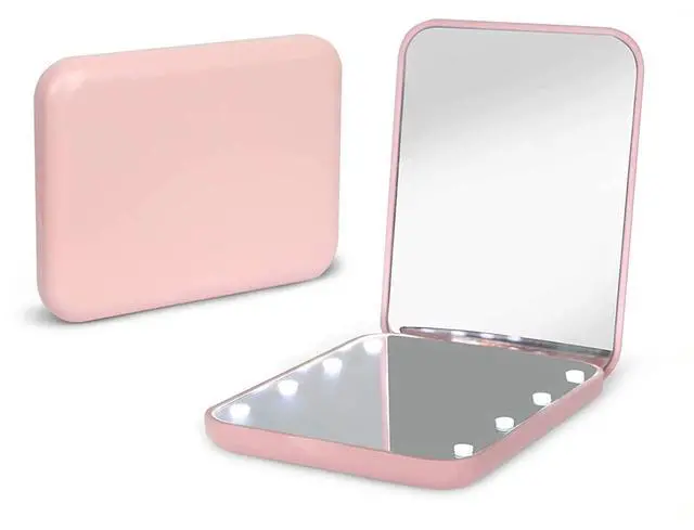 Main image of Pocket Mirror, 1X/3X Magnification LED Compact Travel Makeup Mirror with Light for Purse, 2-Sided, Portable, Folding, Handheld, Small Lighted Mirror for Gift, Pink