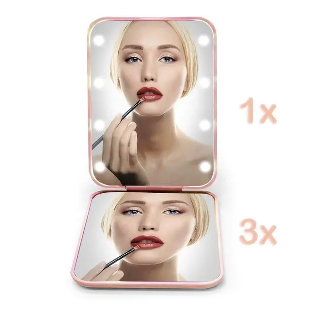 Alt view image 4 of 7 - Pocket Mirror, 1X/3X Magnification LED Compact Travel Makeup Mirror with Light for Purse, 2-Sided, Portable, Folding, Handheld, Small Lighted Mirror for Gift, Pink