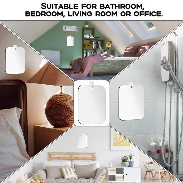 Alt view image 3 of 7 - Shower Mirror Fogless for Shaving, Medium 8 x 6 inch Mirror for Wall Hanging, Frameless Portable Travel Camping Mirrors Shatterproof Handheld Locker Shave Mirrors Makeup Plastic Anti Fog Free Bathroom