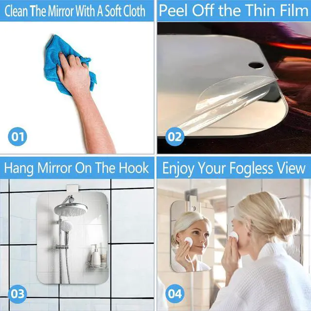 Alt view image 7 of 7 - Shower Mirror Fogless for Shaving, Medium 8 x 6 inch Mirror for Wall Hanging, Frameless Portable Travel Camping Mirrors Shatterproof Handheld Locker Shave Mirrors Makeup Plastic Anti Fog Free Bathroom