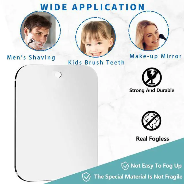Alt view image 6 of 7 - Shower Mirror Fogless for Shaving, Medium 8 x 6 inch Mirror for Wall Hanging, Frameless Portable Travel Camping Mirrors Shatterproof Handheld Locker Shave Mirrors Makeup Plastic Anti Fog Free Bathroom