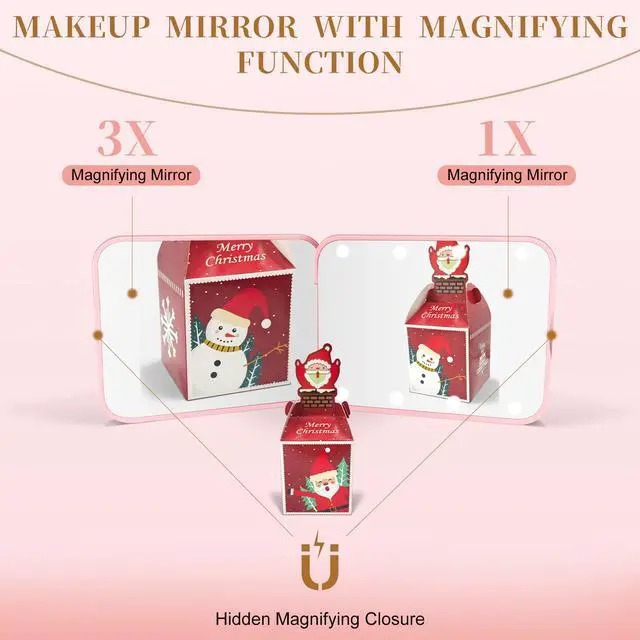 Alt view image 4 of 7 - Compact Mirror, 1X/3X Magnification LED Pocket Mirror with Nternal BIattery, Mini Mirror for Purse, Pocket,Travel and Present (Pink)