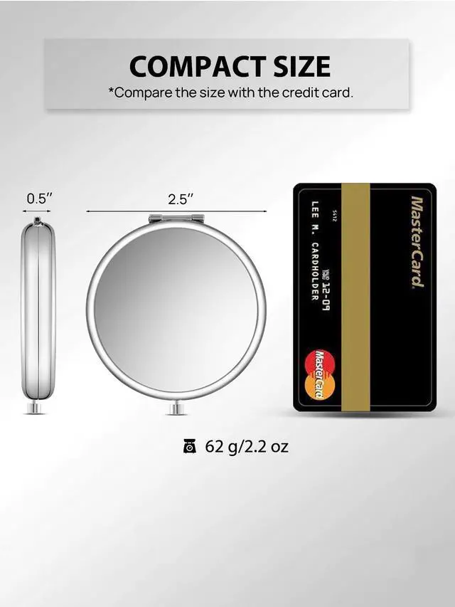 Alt view image 2 of 7 - Compact Mirror, 1x/2x Magnification Pocket Mirror, Silver