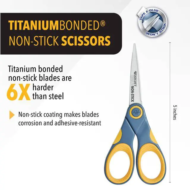 Alt view image 2 of 7 - 5-Inch Non-Stick Titanium Scissors For Office and Home - Glide Adjust Technology - Grey/Yellow Craft, Fabric Scissors - 1 Pack