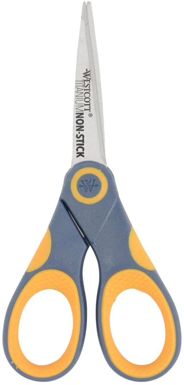 Main image of 5-Inch Non-Stick Titanium Scissors For Office and Home - Glide Adjust Technology - Grey/Yellow Craft, Fabric Scissors - 1 Pack