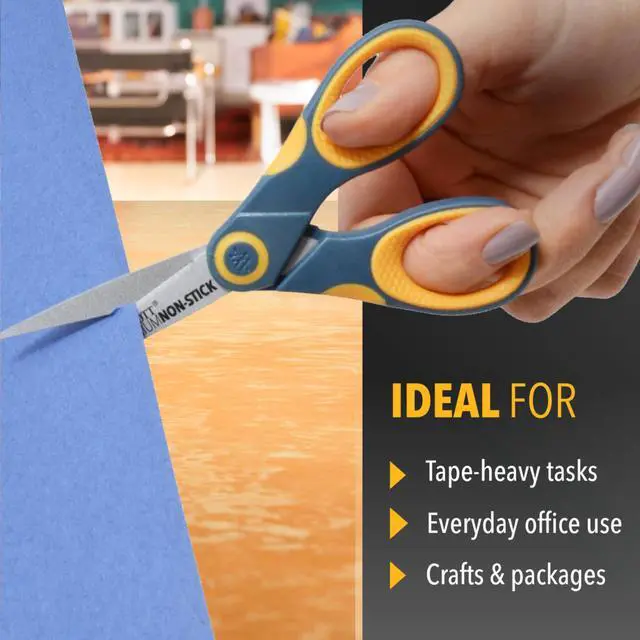 Alt view image 4 of 7 - 5-Inch Non-Stick Titanium Scissors For Office and Home - Glide Adjust Technology - Grey/Yellow Craft, Fabric Scissors - 1 Pack