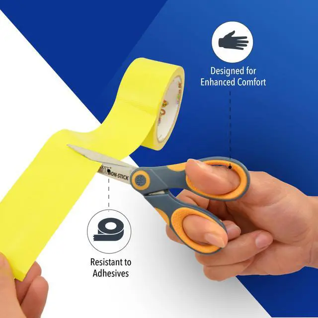 Alt view image 3 of 7 - 5-Inch Non-Stick Titanium Scissors For Office and Home - Glide Adjust Technology - Grey/Yellow Craft, Fabric Scissors - 1 Pack