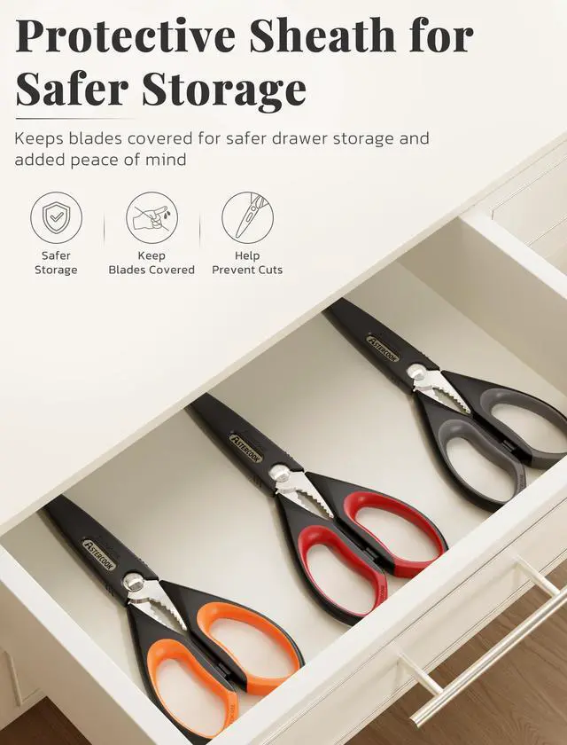 Alt view image 7 of 7 - Kitchen Scissors 3 Pack, Heavy Duty All Purpose Kitchen Shears for Food and Packaging, Stainless Steel Food Scissors for Meat, Poultry, Herbs and Vegetables, Dishwasher Safe