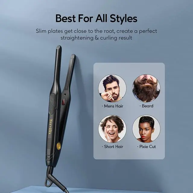 Alt view image 5 of 6 - Pencil Flat Iron for Edges & Short Hair, 3/10 Inch Small Hair Straightener for Men, Ceramic Mini Flat Iron for Pixie & Beard, 15s Fast Heat up, Dual Voltage, Auto Shut Off