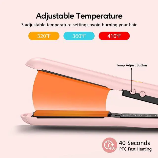 Alt view image 4 of 7 - Mini Flat Iron Hair Straightener, Adjustable Temperature, Travel-Size, 1/2" Ceramic Plates, Dual Voltage, Auto-Off, Pink
