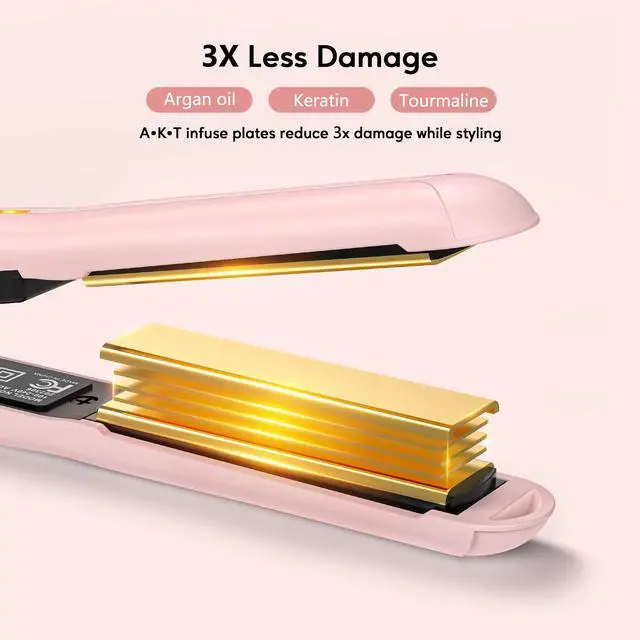 Alt view image 5 of 7 - Mini Flat Iron Hair Straightener, Adjustable Temperature, Travel-Size, 1/2" Ceramic Plates, Dual Voltage, Auto-Off, Pink
