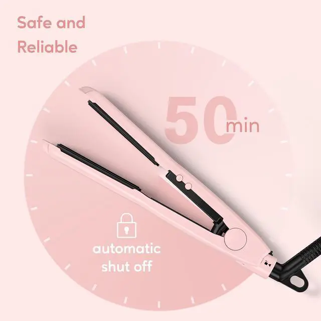 Alt view image 6 of 7 - Mini Flat Iron Hair Straightener, Adjustable Temperature, Travel-Size, 1/2" Ceramic Plates, Dual Voltage, Auto-Off, Pink