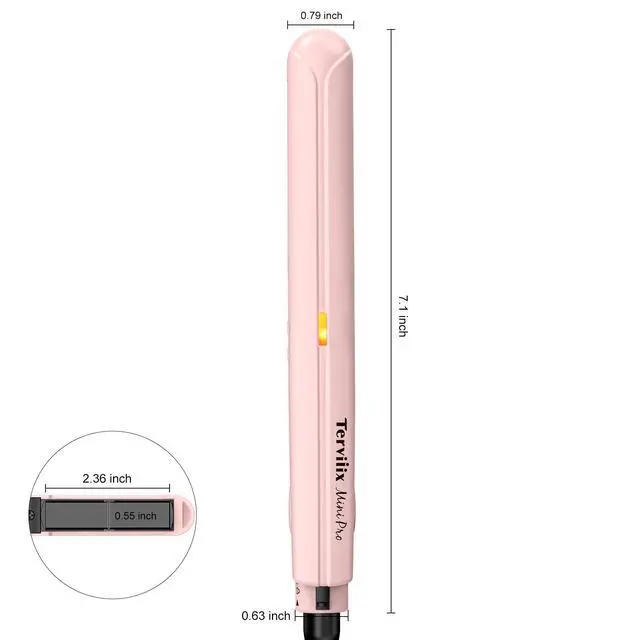 Alt view image 7 of 7 - Mini Flat Iron Hair Straightener, Adjustable Temperature, Travel-Size, 1/2" Ceramic Plates, Dual Voltage, Auto-Off, Pink