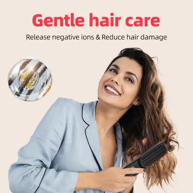 Alt view image 3 of 7 - Cordless Hair Straightener Brush for Travel Portable Hair Straightener Comb with Negative Ion Mini hot Brush for Women, on-The-go Rechargeable with LED Display Anti-Scald Protection