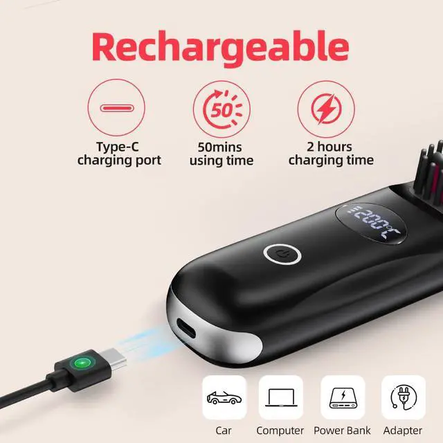 Alt view image 6 of 7 - Cordless Hair Straightener Brush for Travel Portable Hair Straightener Comb with Negative Ion Mini hot Brush for Women, on-The-go Rechargeable with LED Display Anti-Scald Protection