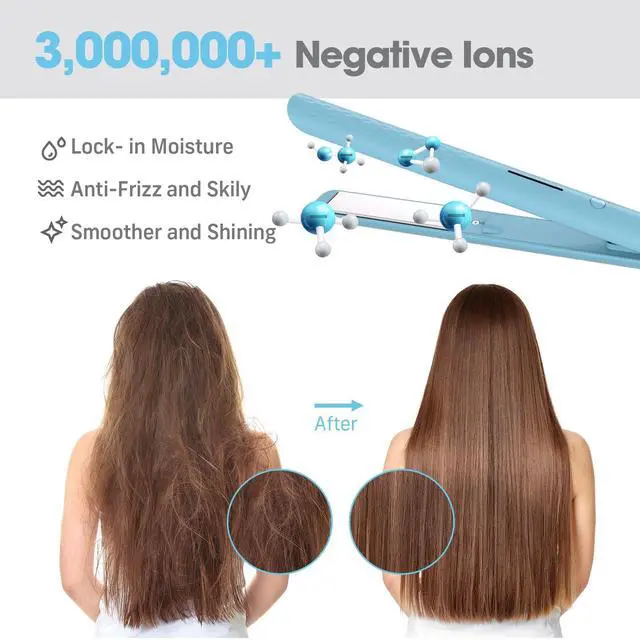 Alt view image 3 of 7 - Hair Straightener, 110-240V Global Travel Hair Straighteners for Women, 15s Fast Heating, Ceramic Negative Ion Flat Iron, Temp Memory, 320-450, Auto-Off, with Glove and Clips, Gift, Blue