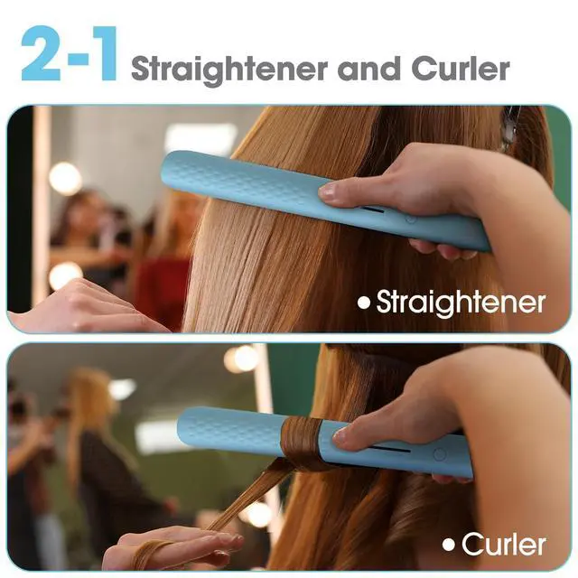 Alt view image 6 of 7 - Hair Straightener, 110-240V Global Travel Hair Straighteners for Women, 15s Fast Heating, Ceramic Negative Ion Flat Iron, Temp Memory, 320-450, Auto-Off, with Glove and Clips, Gift, Blue