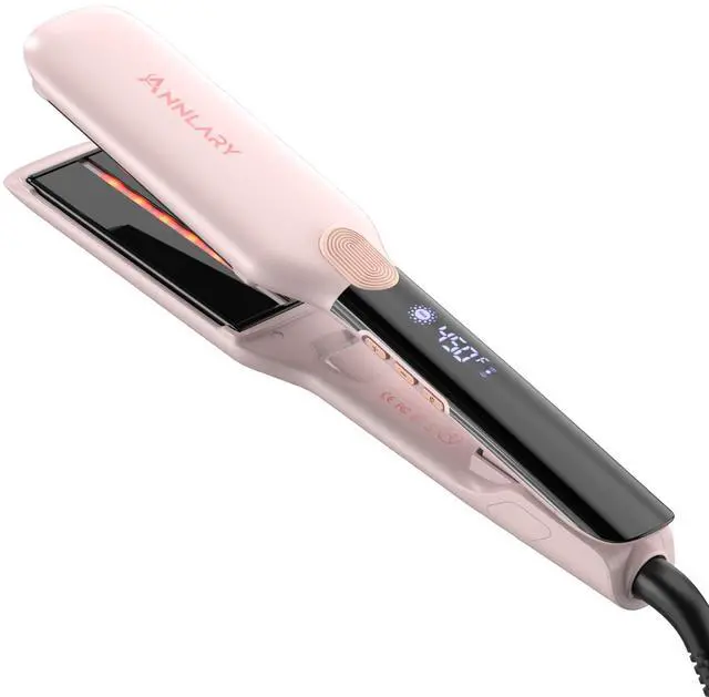 Main image of Hair Straightener, 1.75 Inch Flat Iron with Infrared and Ionic Technology, Titanium Plate with Ceramic Coating Dual Voltage Straightener with Heat-Resistant Silicone for All Hair Types