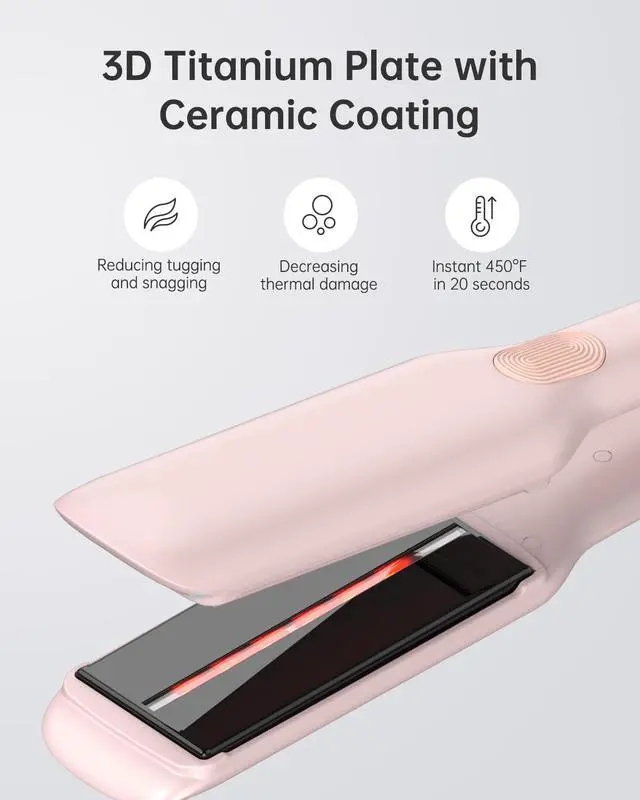 Alt view image 4 of 7 - Hair Straightener, 1.75 Inch Flat Iron with Infrared and Ionic Technology, Titanium Plate with Ceramic Coating Dual Voltage Straightener with Heat-Resistant Silicone for All Hair Types