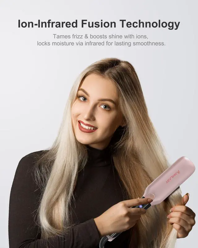 Alt view image 5 of 7 - Hair Straightener, 1.75 Inch Flat Iron with Infrared and Ionic Technology, Titanium Plate with Ceramic Coating Dual Voltage Straightener with Heat-Resistant Silicone for All Hair Types