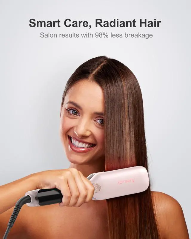 Alt view image 6 of 7 - Hair Straightener, 1.75 Inch Flat Iron with Infrared and Ionic Technology, Titanium Plate with Ceramic Coating Dual Voltage Straightener with Heat-Resistant Silicone for All Hair Types