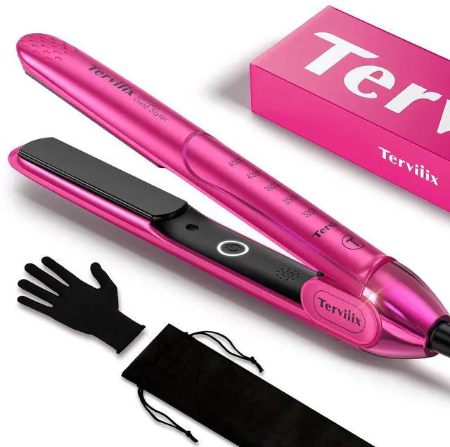 Main image of Plancha De Cabello Profesional, 1 Inch Ceramic Flat Iron, Non-Snagging Plates, 3X Less Damage, 15s Fast Heating | Hair Straightener and Curler 2 in 1, 5 Adjustable Heat Settings, Hot Pink