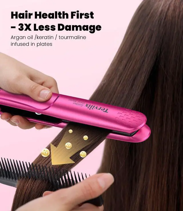 Alt view image 4 of 7 - Plancha De Cabello Profesional, 1 Inch Ceramic Flat Iron, Non-Snagging Plates, 3X Less Damage, 15s Fast Heating | Hair Straightener and Curler 2 in 1, 5 Adjustable Heat Settings, Hot Pink