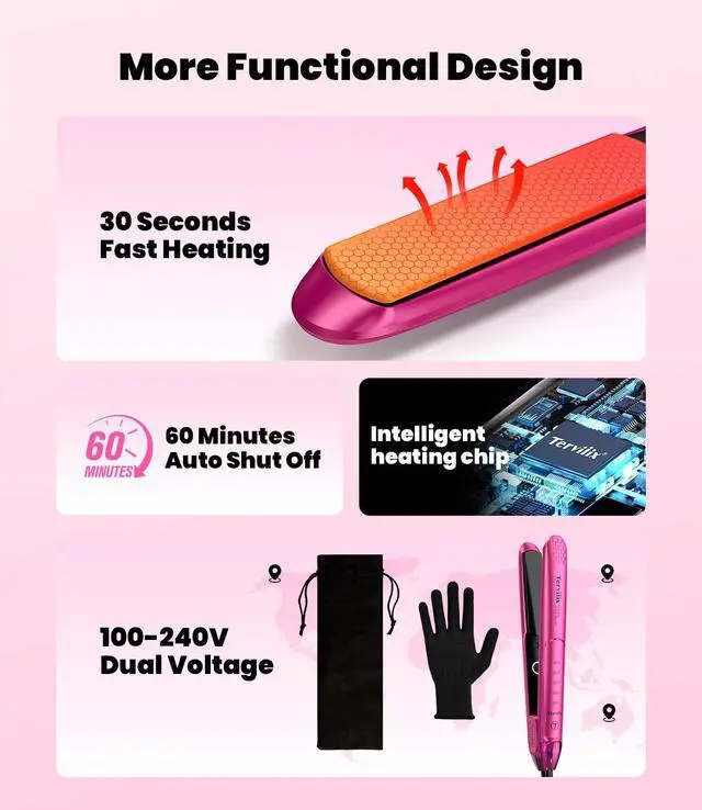Alt view image 6 of 7 - Plancha De Cabello Profesional, 1 Inch Ceramic Flat Iron, Non-Snagging Plates, 3X Less Damage, 15s Fast Heating | Hair Straightener and Curler 2 in 1, 5 Adjustable Heat Settings, Hot Pink
