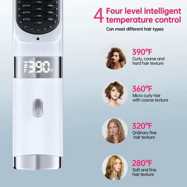 Alt view image 2 of 7 - Cordless Hair Straightener Brush Portable on The go Comb for Travel USB chargingTwo Power sources30s Fast HeatingLCD Large Screen Display (White)