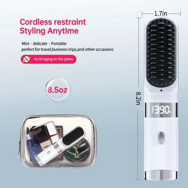 Alt view image 6 of 7 - Cordless Hair Straightener Brush Portable on The go Comb for Travel USB chargingTwo Power sources30s Fast HeatingLCD Large Screen Display (White)