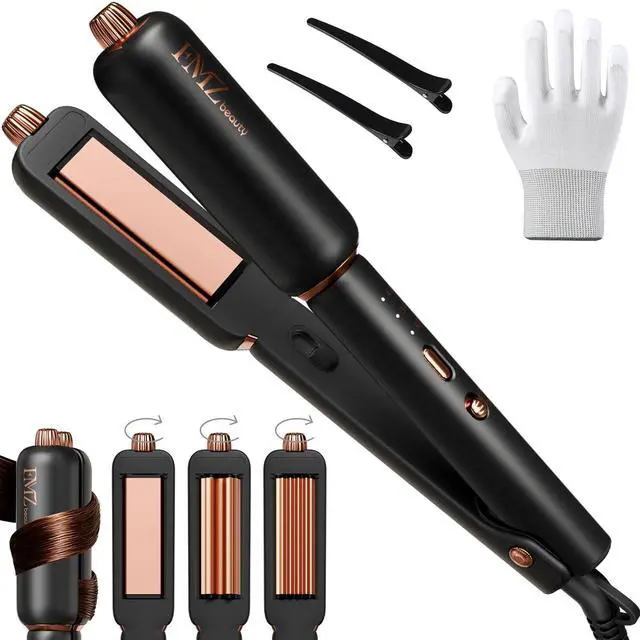 Main image of Flat Iron Hair Straightener, Titanium Ceramic Hair Straighteners for Women, Rotating 4-in-1 Dual Voltage Travel Flat Iron for Straightening, Curling, Volumizing, Root Lift, 10s Fast Heat, Black