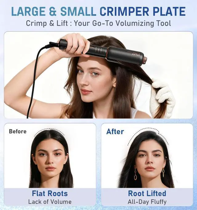 Alt view image 4 of 7 - Flat Iron Hair Straightener, Titanium Ceramic Hair Straighteners for Women, Rotating 4-in-1 Dual Voltage Travel Flat Iron for Straightening, Curling, Volumizing, Root Lift, 10s Fast Heat, Black