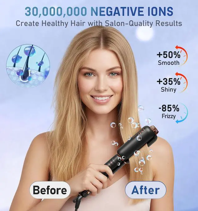 Alt view image 7 of 7 - Flat Iron Hair Straightener, Titanium Ceramic Hair Straighteners for Women, Rotating 4-in-1 Dual Voltage Travel Flat Iron for Straightening, Curling, Volumizing, Root Lift, 10s Fast Heat, Black