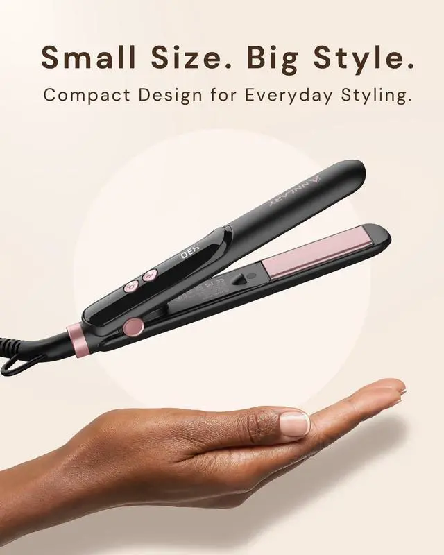 Alt view image 2 of 7 - Mini Hair Straightener for Travel, Portable Dual Voltage Small Flat Iron with LED Display, Adjustable Temperature, Dual PTC Heating, Negative Ion Care, Titanium Plates for Short Hair