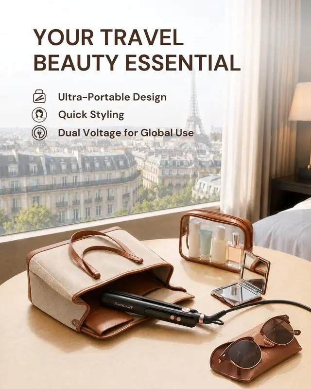 Alt view image 3 of 7 - Mini Hair Straightener for Travel, Portable Dual Voltage Small Flat Iron with LED Display, Adjustable Temperature, Dual PTC Heating, Negative Ion Care, Titanium Plates for Short Hair