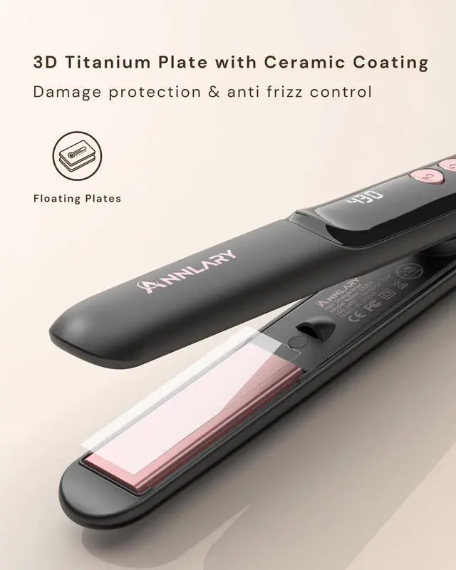 Alt view image 5 of 7 - Mini Hair Straightener for Travel, Portable Dual Voltage Small Flat Iron with LED Display, Adjustable Temperature, Dual PTC Heating, Negative Ion Care, Titanium Plates for Short Hair