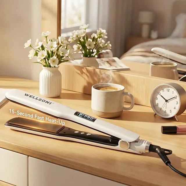 Alt view image 2 of 7 - Flat Iron Hair Straightener - 1.4" Wide Plate, 15s Fast Heating with 37 Temp Settings 122-450°F, Dual Voltage Ionic Ceramic Flat Iron for All Hair Types with Auto Shut-Off
