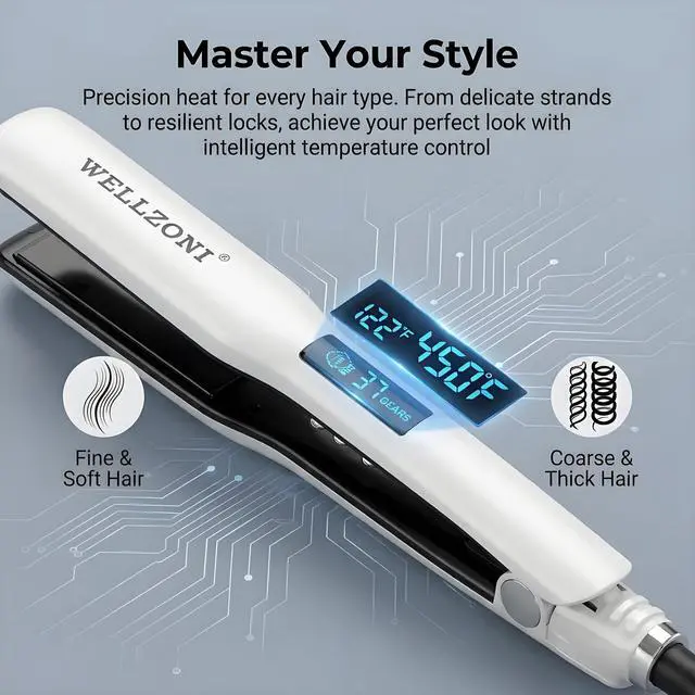 Alt view image 5 of 7 - Flat Iron Hair Straightener - 1.4" Wide Plate, 15s Fast Heating with 37 Temp Settings 122-450°F, Dual Voltage Ionic Ceramic Flat Iron for All Hair Types with Auto Shut-Off