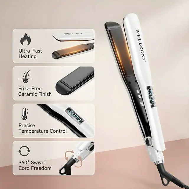 Alt view image 6 of 7 - Flat Iron Hair Straightener - 1.4" Wide Plate, 15s Fast Heating with 37 Temp Settings 122-450°F, Dual Voltage Ionic Ceramic Flat Iron for All Hair Types with Auto Shut-Off