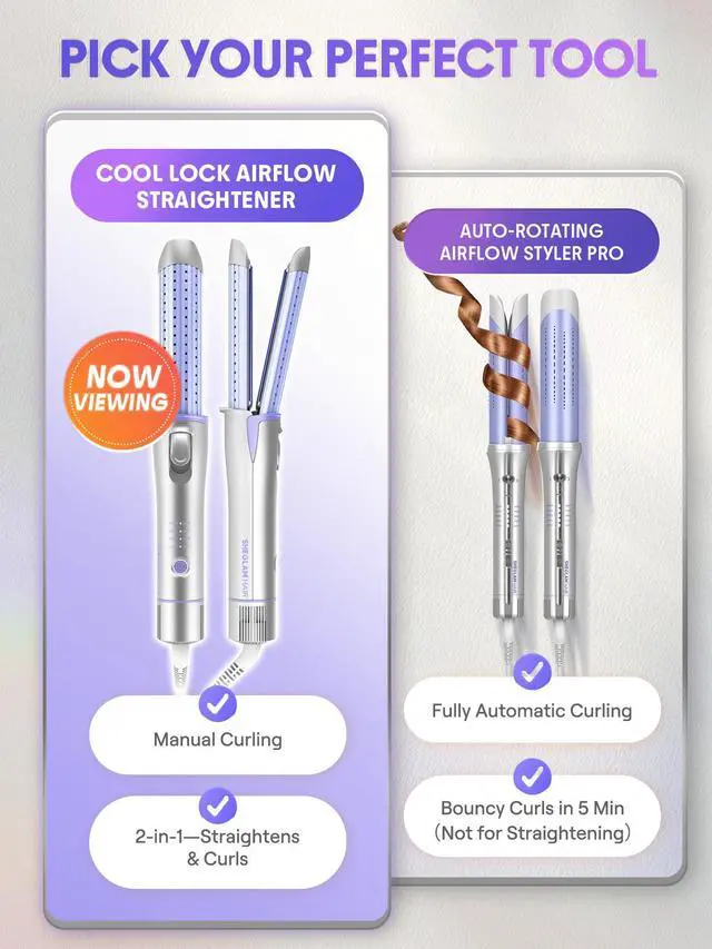Alt view image 2 of 7 - 360° Airflow 2 in 1 Straightener and Curler Cool Air Curling Iron