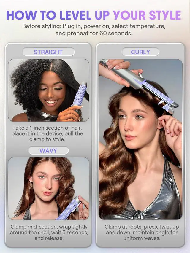 Alt view image 4 of 7 - 360° Airflow 2 in 1 Straightener and Curler Cool Air Curling Iron