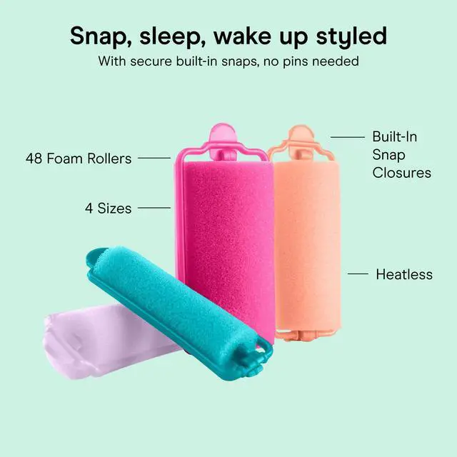 Alt view image 4 of 7 - Hair Rollers for Heatless Curls Overnight, Snap Closures, 48 Count