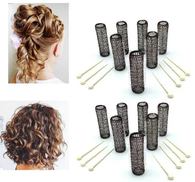 Alt view image 2 of 5 - 14 pc Vintage Style Hair Roller Medium BRUSH ROLLERS & PINS Mesh Hair Curlers With Bristles 2.5"x 3/4", with Flexible Locking Pins