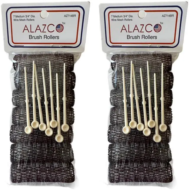 Main image of 14 pc Vintage Style Hair Roller Medium BRUSH ROLLERS & PINS Mesh Hair Curlers With Bristles 2.5"x 3/4", with Flexible Locking Pins