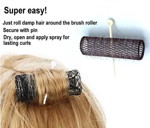Alt view image 3 of 5 - 14 pc Vintage Style Hair Roller Medium BRUSH ROLLERS & PINS Mesh Hair Curlers With Bristles 2.5"x 3/4", with Flexible Locking Pins