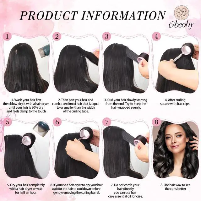 Alt view image 4 of 7 - 4 Sizes Self-Grip Hair Rollers Set for Long, Short Hair and Bangs - 50 Pcs with Clips (25mm, 36mm, 48mm, 60mm), Pink
