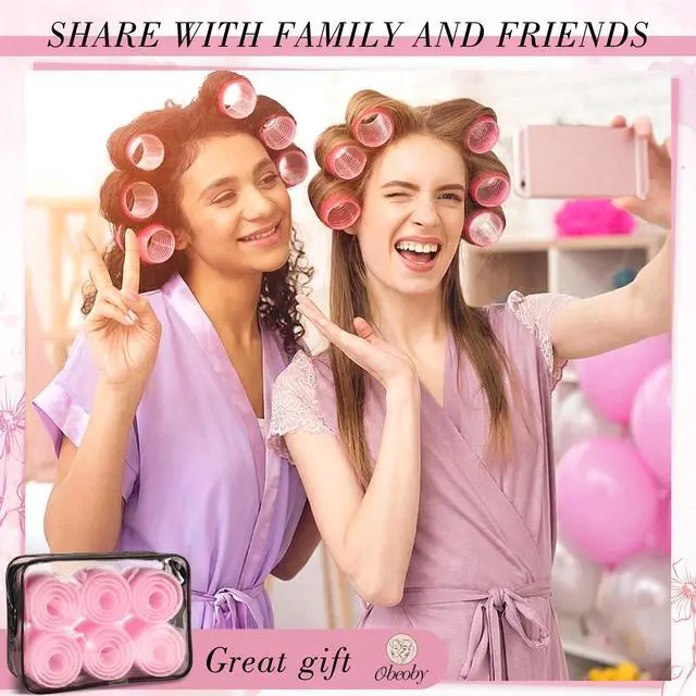Alt view image 7 of 7 - 4 Sizes Self-Grip Hair Rollers Set for Long, Short Hair and Bangs - 50 Pcs with Clips (25mm, 36mm, 48mm, 60mm), Pink