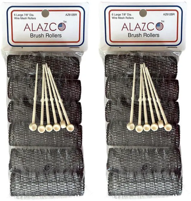 Main image of 12 pc Vintage Style Hair Rollers BRUSH ROLLERS & 12 PINS - Mesh Hair Curlers with Bristles 3"x 7/8" (12 Large Rollers & Pins)